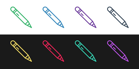 Set line Pencil with eraser icon isolated on black and white background. Drawing and educational tools. School office symbol. Vector