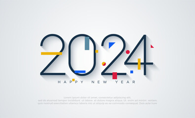 Colorful number happy new year 2024 with thin numbers on white background. Premium vector design for banner, poster, social post and happy new year greeting.