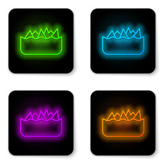 Glowing neon line Sharp stone reefs protruding from the sea, a danger to sea ships and vessels icon isolated on white background. Black square button. Vector