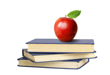 Books and an apple isolated on white or transparent background - 604531528