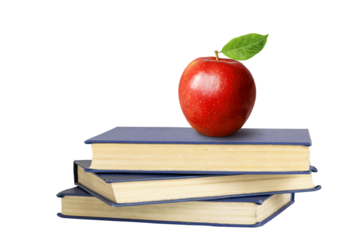 Books and an apple isolated on white or transparent background - Powered by Adobe