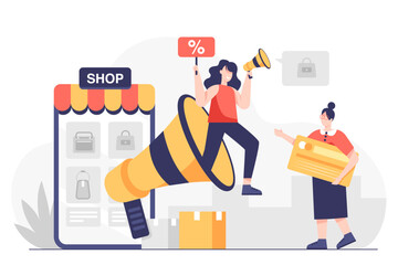 Young woman use credit card with discount promotion advertising