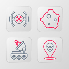Set line Alien, Mars rover, Asteroid and Cosmic ship icon. Vector