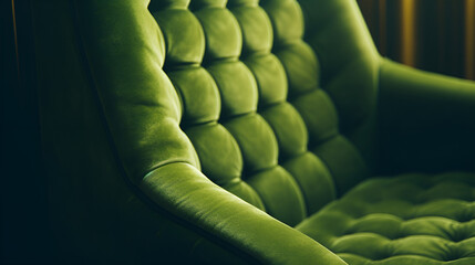 Green chair with soft lighting showing design elements with smooth background. Business furniture.