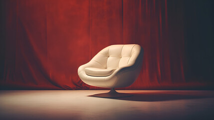 White chair with soft lighting showing design elements with smooth background. Business furniture.