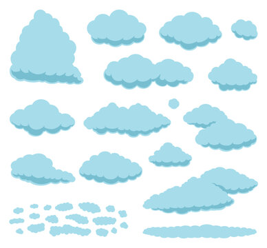 Set of illustrations depicting clouds of various shapes
