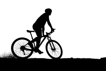 Fototapeta na wymiar silhouette of mountain biker on transparent background