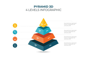 Simple 3d pyramid made of five thick layers, space for text right, infographics element