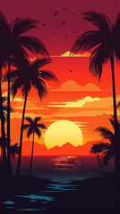 Fototapeta na wymiar Vector background of summer tropical sunset. Generative AI image