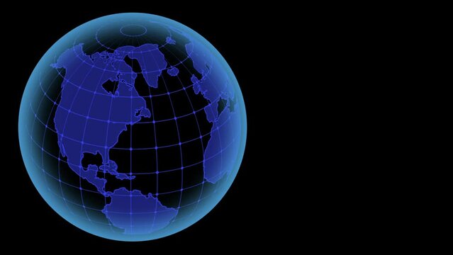 Rotating shiny globe on blue background. The Earth Rotating With Node And Line connection. Global Communication Concept, Futuristic And Technology Concepts. 60 fps 3D animation.