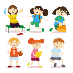 Set of cute kids various activity in cartoon character vector