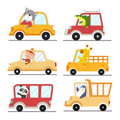 Fototapeta premium Set of various animals with different transportation