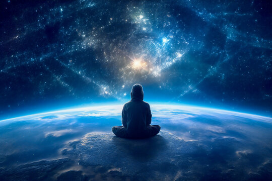 Deep meditation, transcendent, spiritual, yoga concept illustration. Created with Generative AI technology.