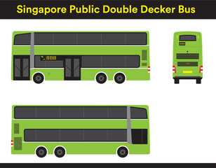 Public transport double decker bus, vector line art drawing artwork. Isolated illustration out of home advertising branding application. With  side and back views. No background. Common in Singapore - obrazy, fototapety, plakaty