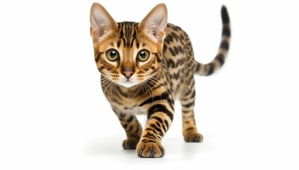 Obraz premium Bengal cat walking towards to the camera, isolated on white generative ai variation 6