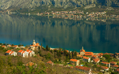 Fototapeta premium View of the Bay of Kotor in spring from the hiking trail above Prcanj