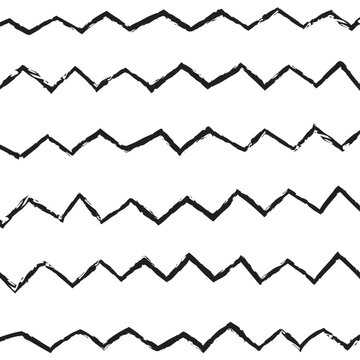 Vector, hand drawn rough style black zig zag lines background