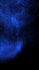 Abstract swarm of blue liquid buoyancy star particles. Elegant festive cosmic lights 3D illustration background. Vertical magic holidays backdrop and twinkling fairy dust slow motion wallpaper.