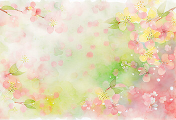 春のパステルカラーの水彩イラスト