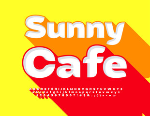 Vector advertising Banner Sunny Cafe. Modern 3D Font with Big Shadow. Modern Alphabet Letters, Numbers and Symbols