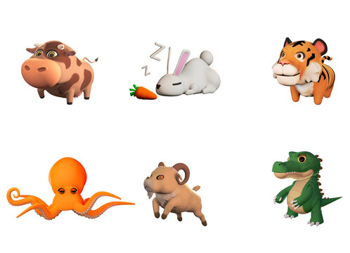 cute 3d character animal set.