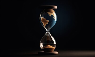 The urgency of climate change: Earth in an hourglass. Creating using generative AI tools - obrazy, fototapety, plakaty