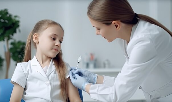 Child receives vaccination from a medical professional. Creating using generative AI tools