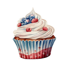 Watercolor 4th of July Independence Day Party Cupcake Cosy Decoration Illustration Clipart