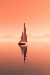 A sailboat with a red sunset. Ai generated