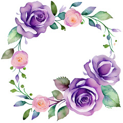 美しい紫の薔薇のリース水彩フレーム