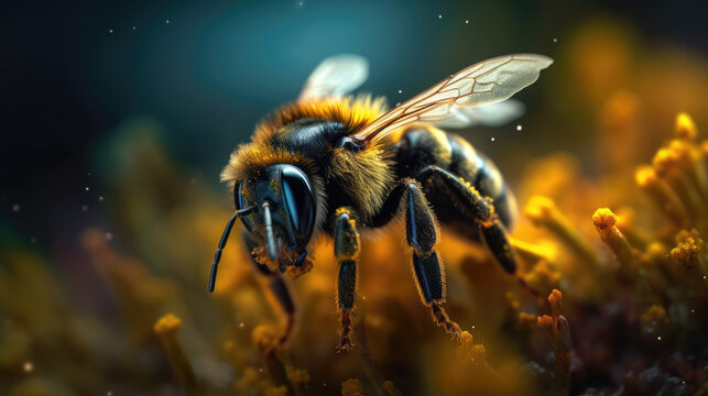 Beautiful Bumblebee close-up Picture, Nature Photography, Illustration
