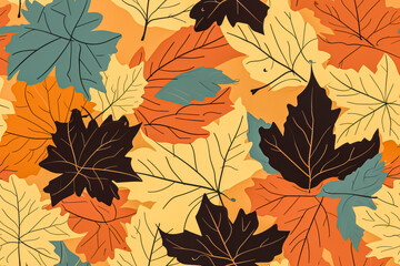 Autumn maple leaves seamless pattern background. Generative AI - obrazy, fototapety, plakaty