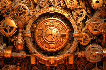 Fototapeta na wymiar steampunk background, clocks, generative ai