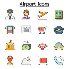 Airport color line icon set