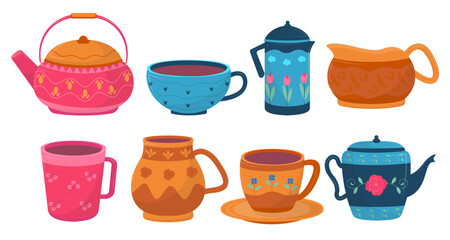 Collection of beautiful tea set for graphic designer vector