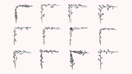 hand-drawn vector collection of wedding greeting border corner floral invitation frame ornament
