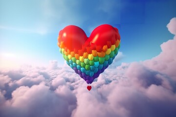 Fototapeta premium Love in the Sky: Heart Rainbow Cartoon Soaring High with Playful Charm