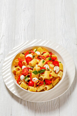 pepper tomato mozzarella pasta salad in bowl