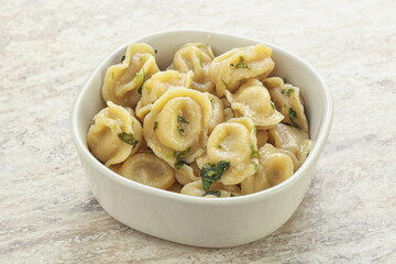 Russian boiled dumplings with meat