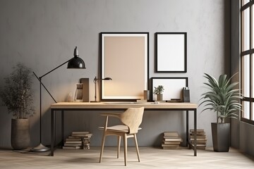 Professional Workspace: Mockup Frame Enhancing the Home Office Interior Background