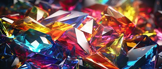 Shiny broken glass crystal and prism with beautiful reflections. Stunning gem abstract background, exclusive wallpaper texture, graphics for web, banner, business. Generative AI. 