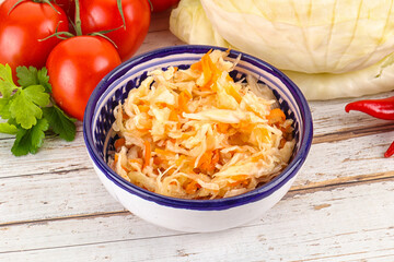 Fermented cabbage sauerkraut in the bowl
