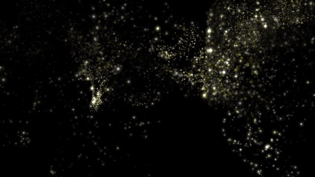 Golden particles and sparkles loop animation. Christmas gold glitters. Bokeh lights glowing dust trail.