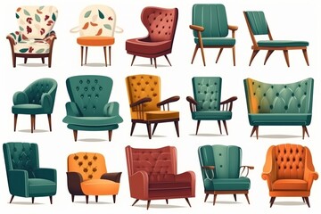 Sofas and armchairs in cartoon style. 3D illustration., generative Ai