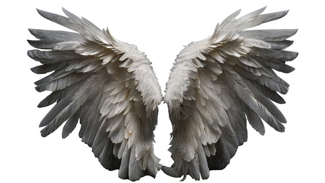 White wings with feathers isolated on transparent background.  Angel/bird style Generative AI 