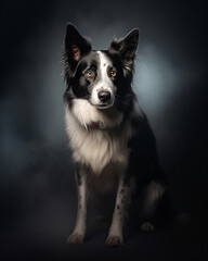 Fototapeta premium A border collie dog stands in a back background