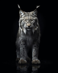 A wild lynx on a black background