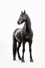 Fototapeta na wymiar A black horse with a black mane and a white background