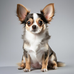 A chihuahua on a grey background