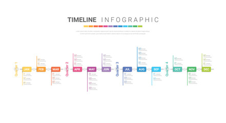 Timeline for business 4 quarter in 1 year, 12 months. Infographic template can be used for workflow, process diagram, flow chart.